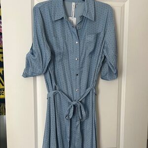NY Collection Blue Polka Dot Shirt Dress
